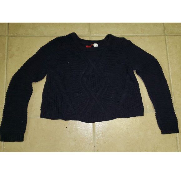 H&M Cropped Navy Knit Sweater - Picture 1 of 2